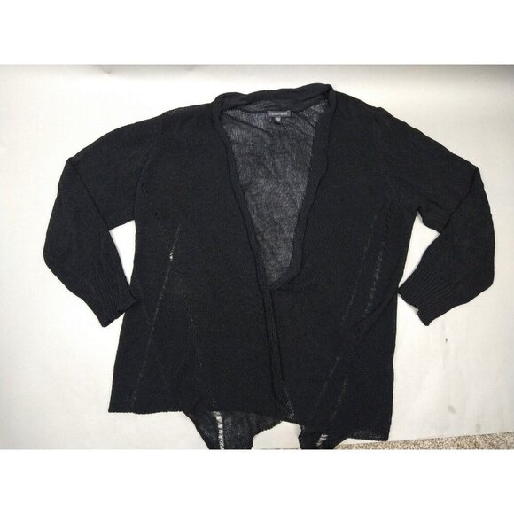 Eileen Fisher Sweater L Black Linen Blend Shrug Wrap Loose Knit Open Cardigan - Picture 1 of 8